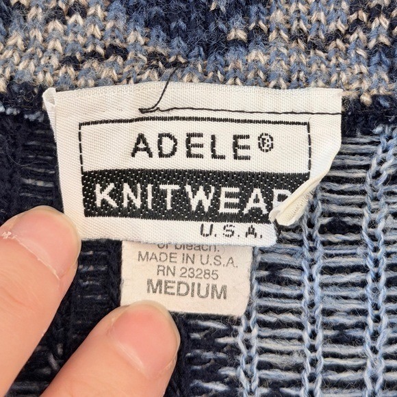 Adele Knitwear Vintage Blue Floral Patchwork Knit Sweater - Women's M - Picture 3 of 4